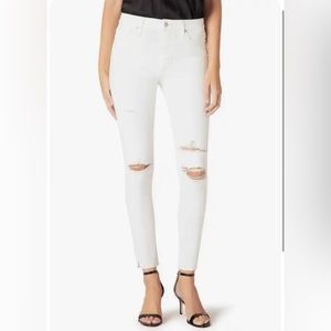 JOE'S DISTRESSED HIGH RISE RAW HEM SKINNY ANKLE WHITE JEANS SIZE 30 W